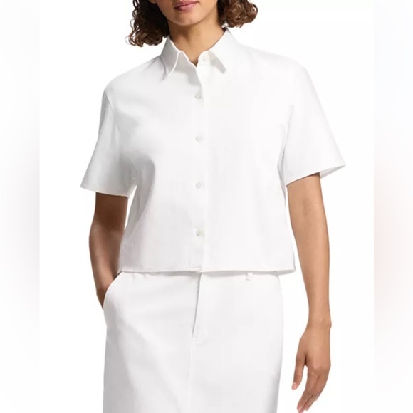 Theory Tops - Theory Boxy Short Sleeve Oxford Shirt Optic White Cotton Sz S NWT